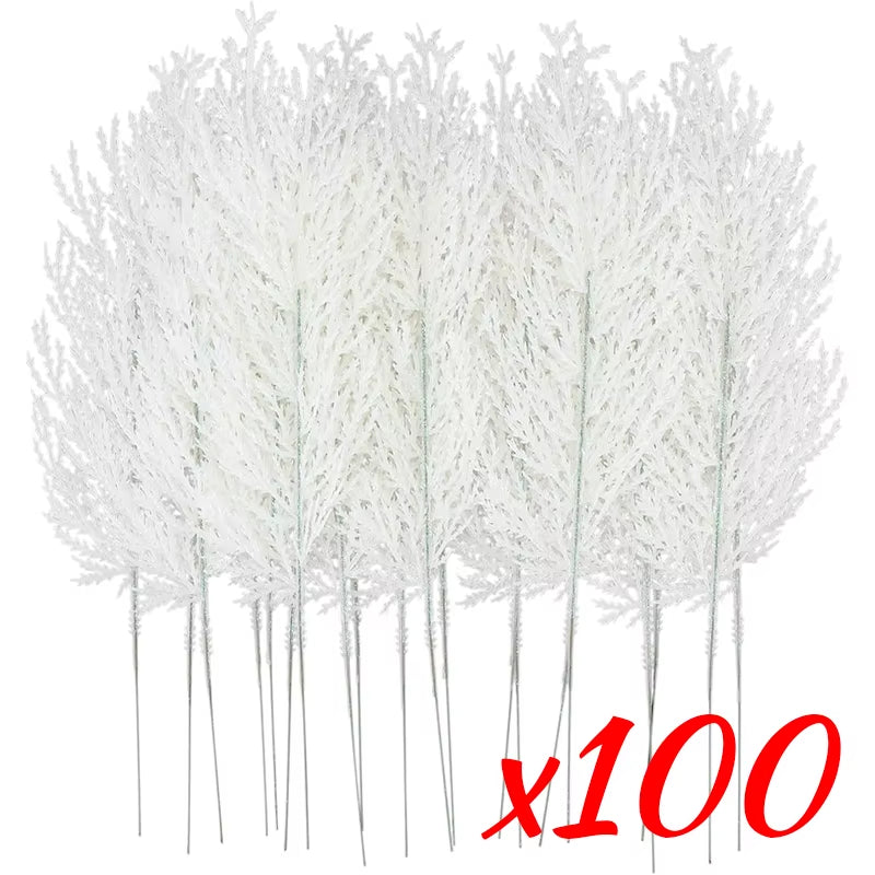 Pack of 100 white artificial pine needle sprays, 34.5 cm, wholesale bulk décor