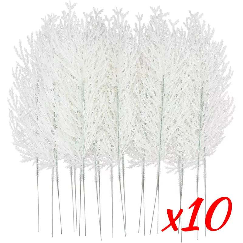 Pack of 10 white artificial pine needle picks, 34.5 cm, for trees and wreaths