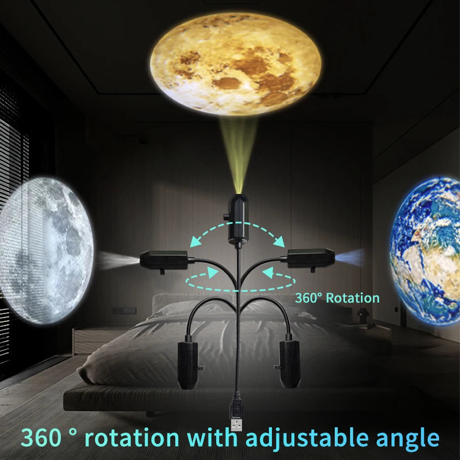 Projector displaying multiple ceiling projections at different angles.