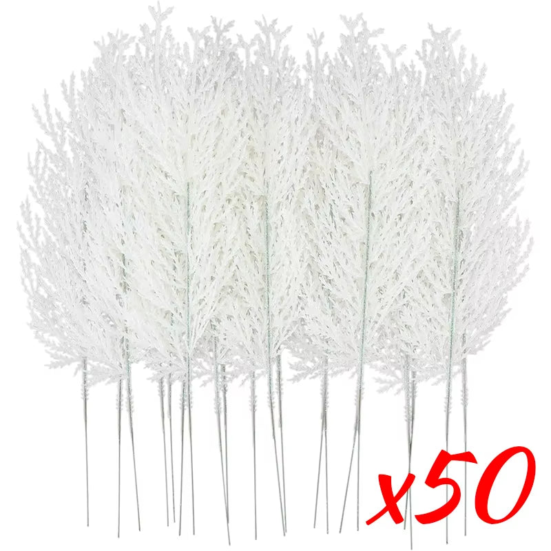 Pack of 50 white artificial pine branches, 34.5 cm, event and party decorating