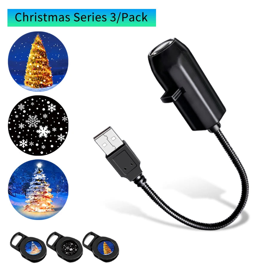 Product card showing the projector with Christmas/snowflake film set.