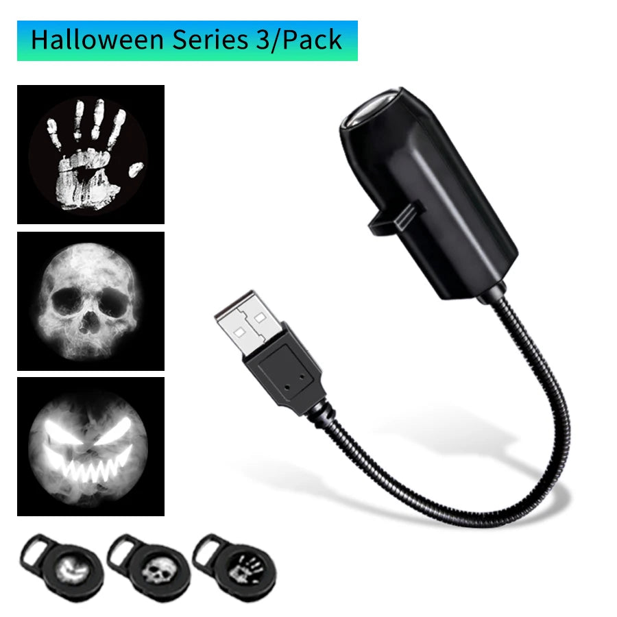 Product card showing the projector with assorted Halloween films.