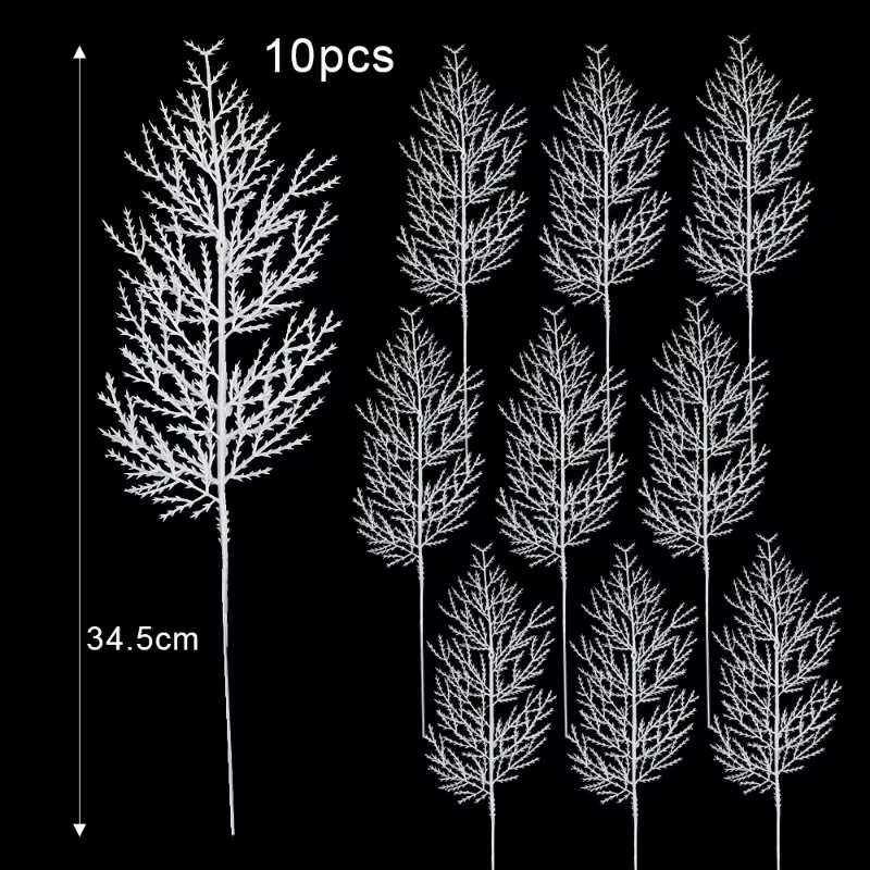 Several white pine branches arranged on a wooden plate for DIY crafting