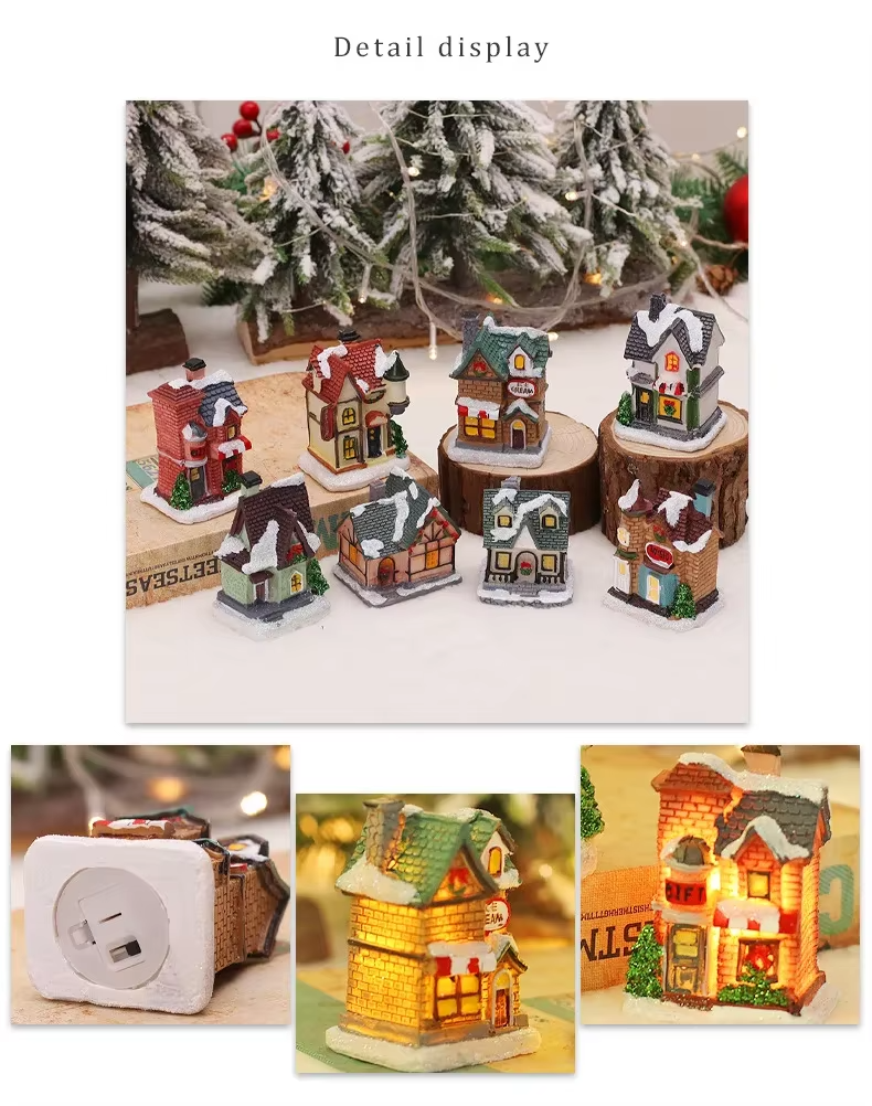 Christmas LED Snow House Ornaments – 1 to 6 Pcs Resin Mini Village Night Lights, Warm White Glow Holiday Decoration