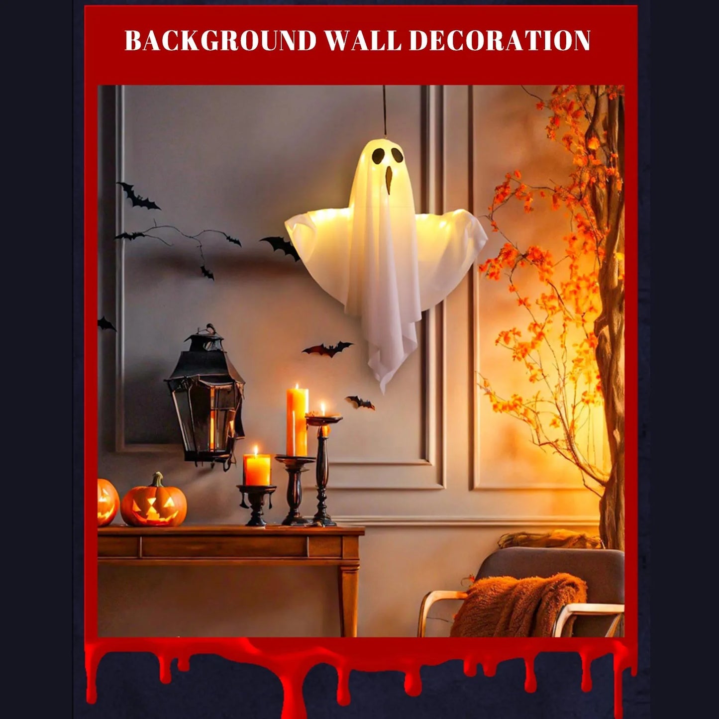 Halloween Ghost Hanging Decoration – Light-Up Flying Ghost 50×40cm