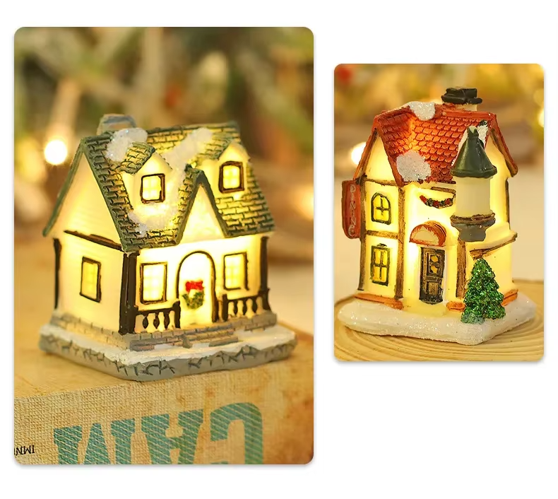 Christmas LED Snow House Ornaments – 1 to 6 Pcs Resin Mini Village Night Lights, Warm White Glow Holiday Decoration