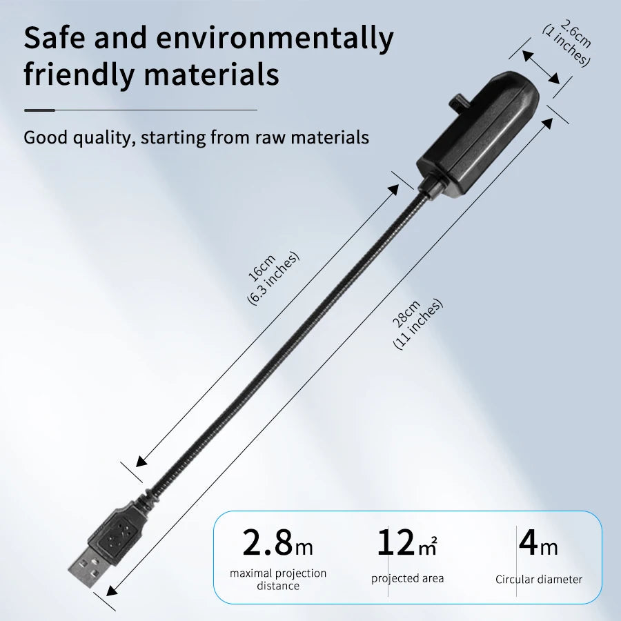 Slim projector wand with length/spec callouts.