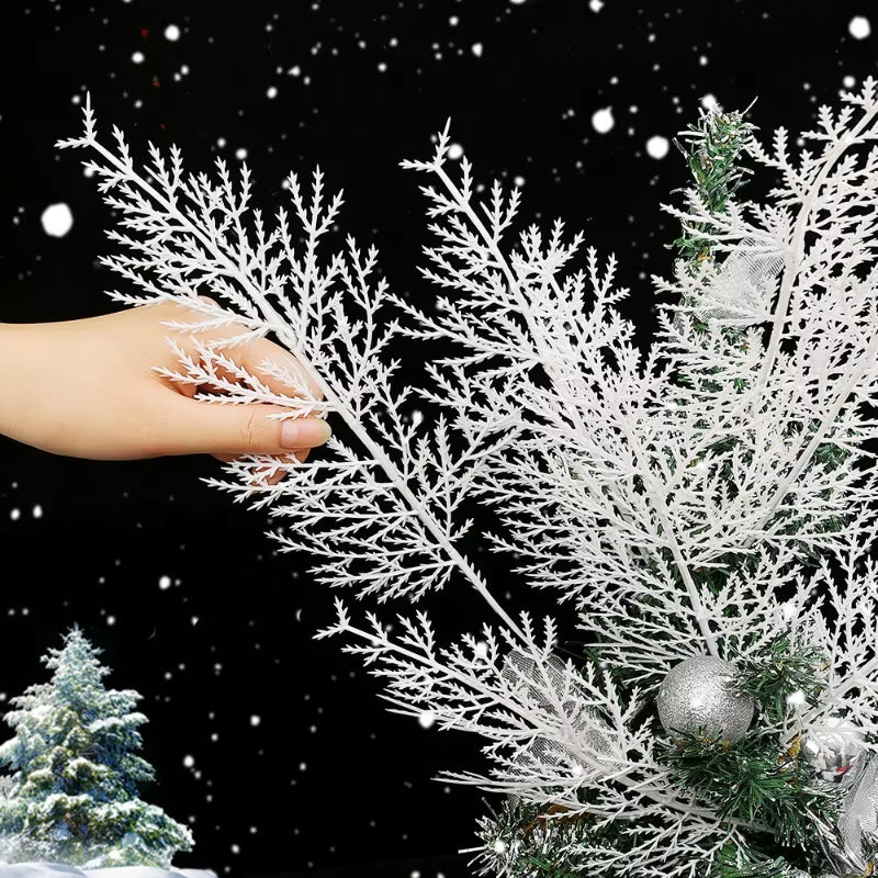 Size chart of a white artificial pine spray measuring approximately 34.5 cm
