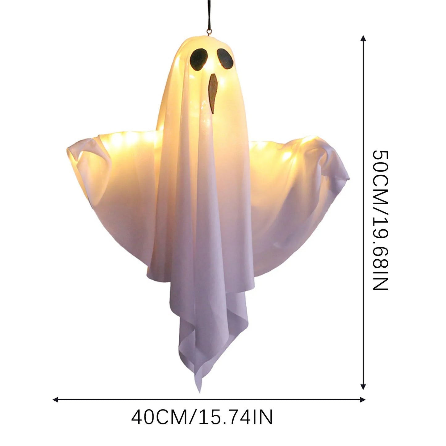 Front view of a single ghost with vertical size marks showing 50×40 cm.