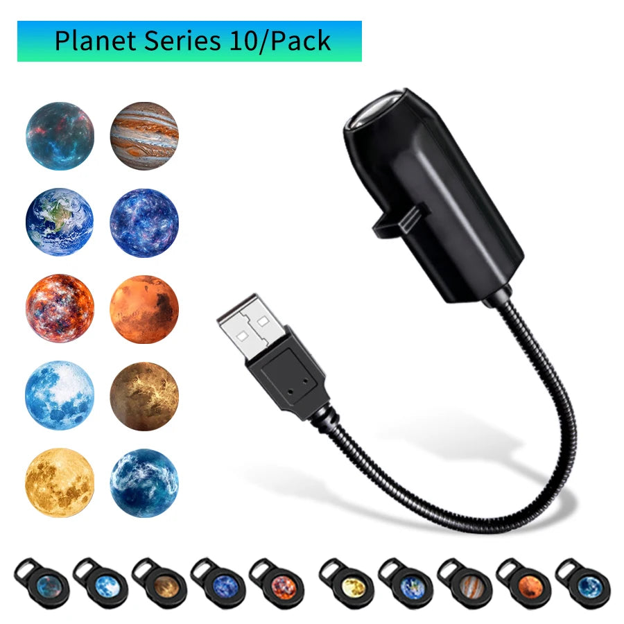 Product card showing the projector with planet/space film set.