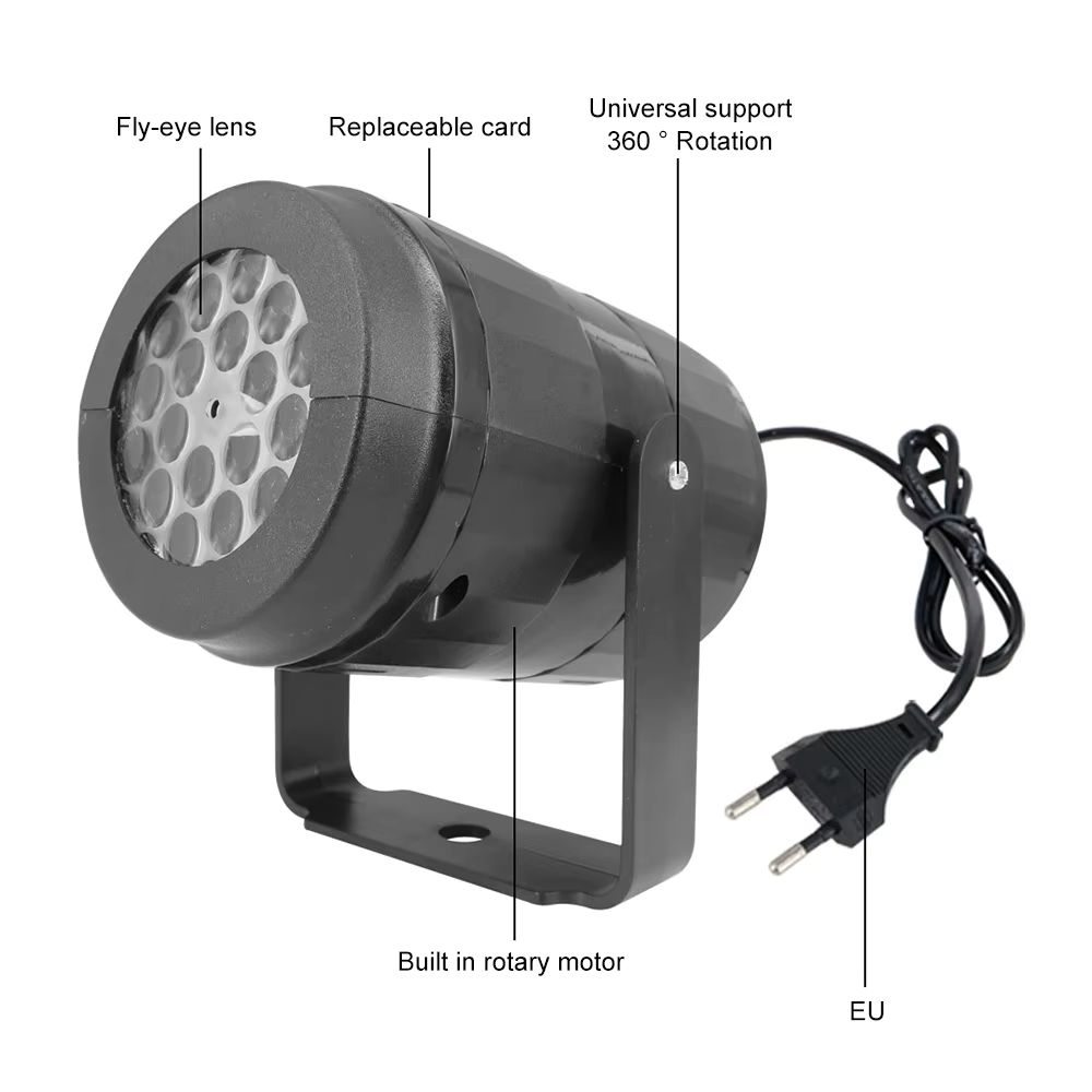 Projector body with AC power adapter and cable shown on a white background