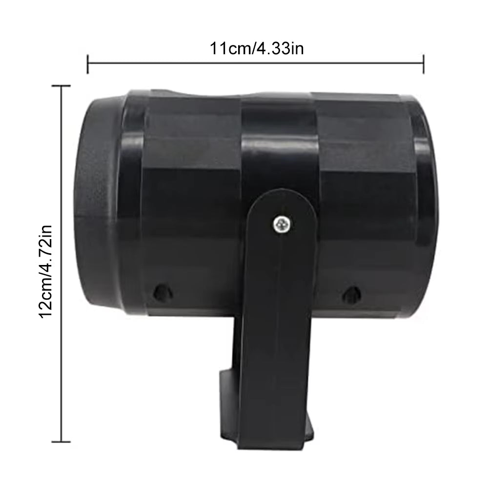 Side profile of snowflake projector light with marked dimensions for sizing reference