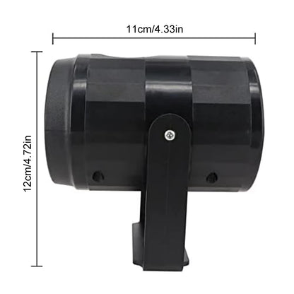 Side profile of snowflake projector light with marked dimensions for sizing reference
