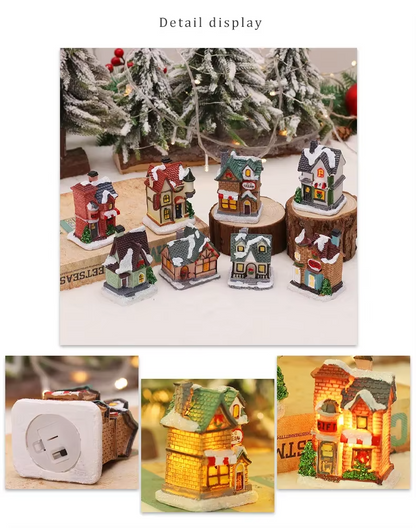 Christmas LED Snow House Ornaments – 1 to 6 Pcs Resin Mini Village Night Lights, Warm White Glow Holiday Decoration