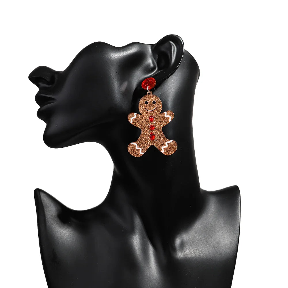 Merry Christmas Acrylic Earrings for Women Girls Newest Cute Cartoon Glitter Gingerbread Man Drop Earring Fashion Jewelry Gifts