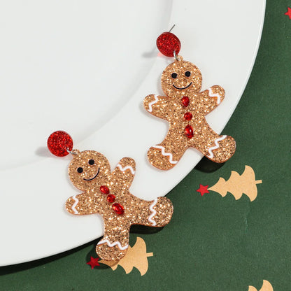 Merry Christmas Acrylic Earrings for Women Girls Newest Cute Cartoon Glitter Gingerbread Man Drop Earring Fashion Jewelry Gifts
