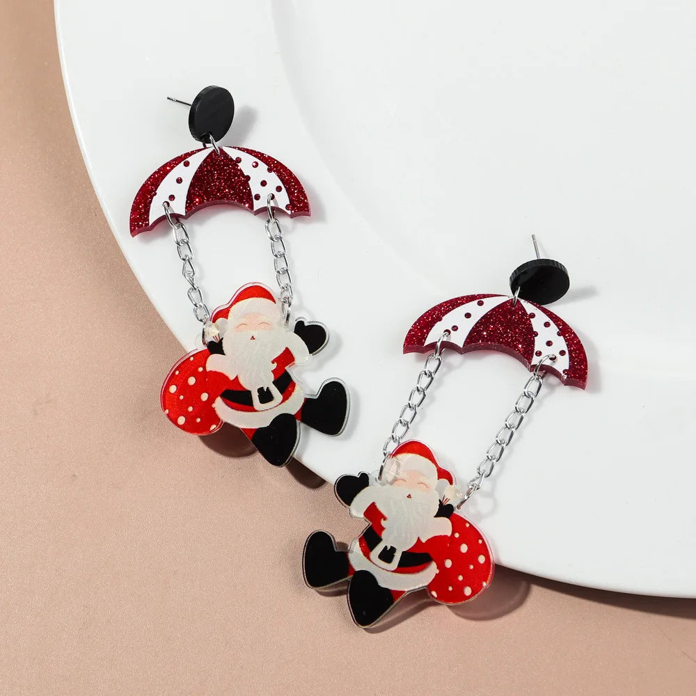 Merry Christmas Acrylic Earrings for Women Girls Newest Cute Cartoon Glitter Gingerbread Man Drop Earring Fashion Jewelry Gifts