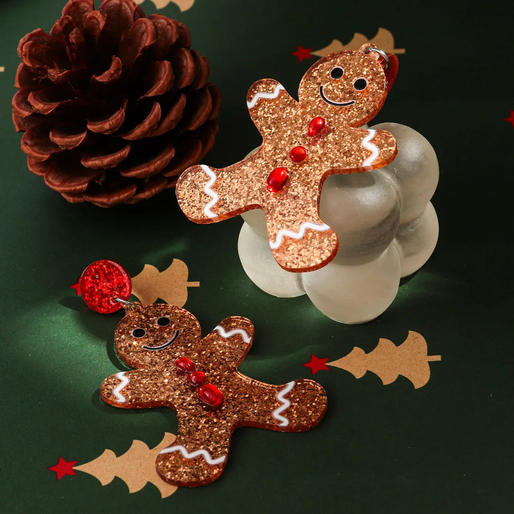 Merry Christmas Acrylic Earrings for Women Girls Newest Cute Cartoon Glitter Gingerbread Man Drop Earring Fashion Jewelry Gifts