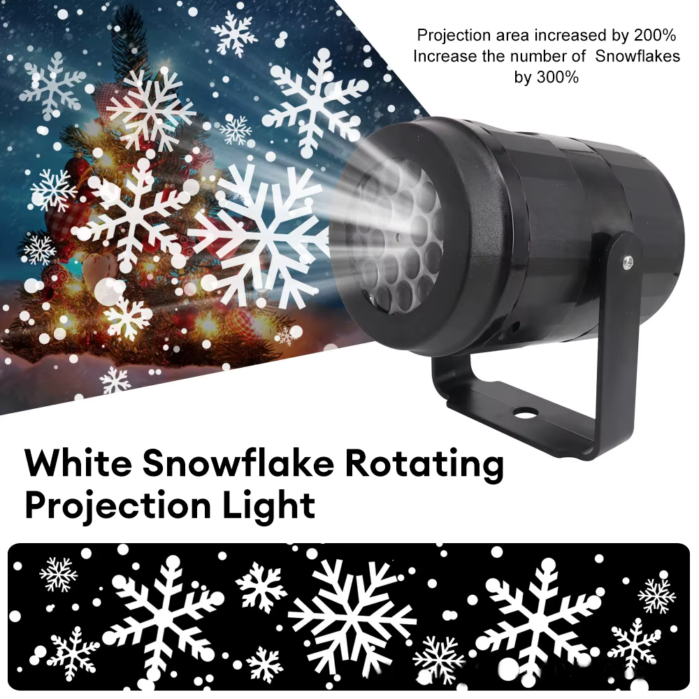 Close-up side view of the snowflake projection lamp and focusing barrel details