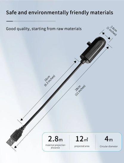 Product diagram of the slim projector wand and USB cable.