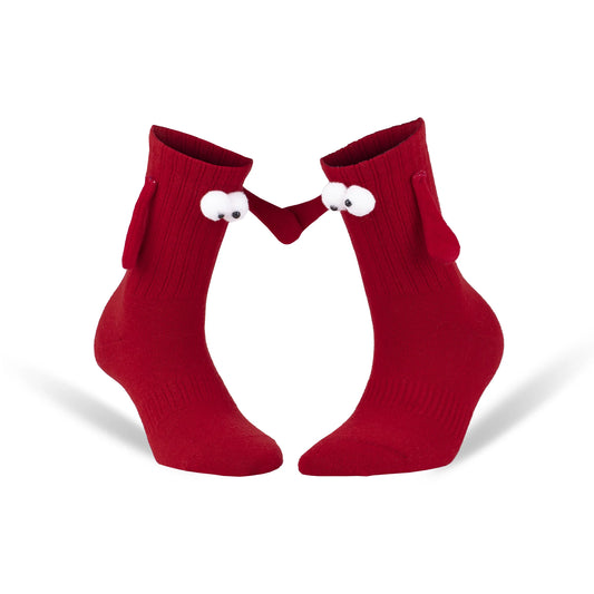 Red Magnetic Couple Socks with Holding Hands – 1 Pair, Soft Cotton, Romantic Valentine’S Gift, Unisex, Shoe Size 5-10